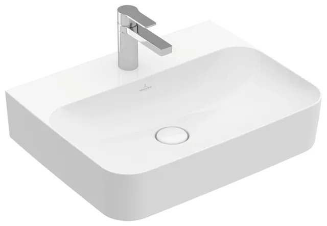 Villeroy & Boch Wandwaschtisch aus TitanCeram „Finion“ 600 × 470 × 164 mm, mit Hahnlochbohrung, Hahnlochposition mittig in Weiß Alpin, mit CeramicPlus Villeroy & Boch Wandwaschtisch aus TitanCeram „Finion“ 600 × 470 × 164 mm, mit Hahnlochbohrung, Hahnlochposition mittig in Weiß Alpin, mit CeramicPlus