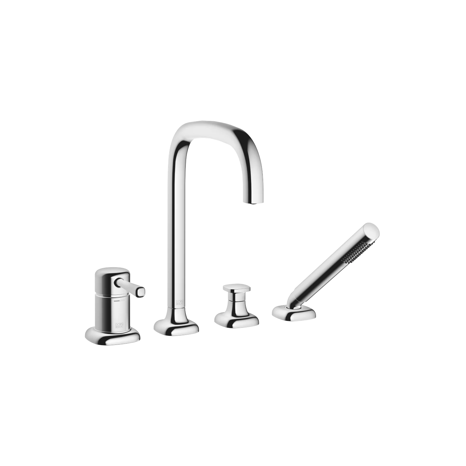 Dornbracht COYA Wannen-Vierlochbatterie Chrom, Auslauf: runder luftangereicherter Strahl, Durchfluss max. 18,2 l/min bei 3 bar, Handbrause COMPACT