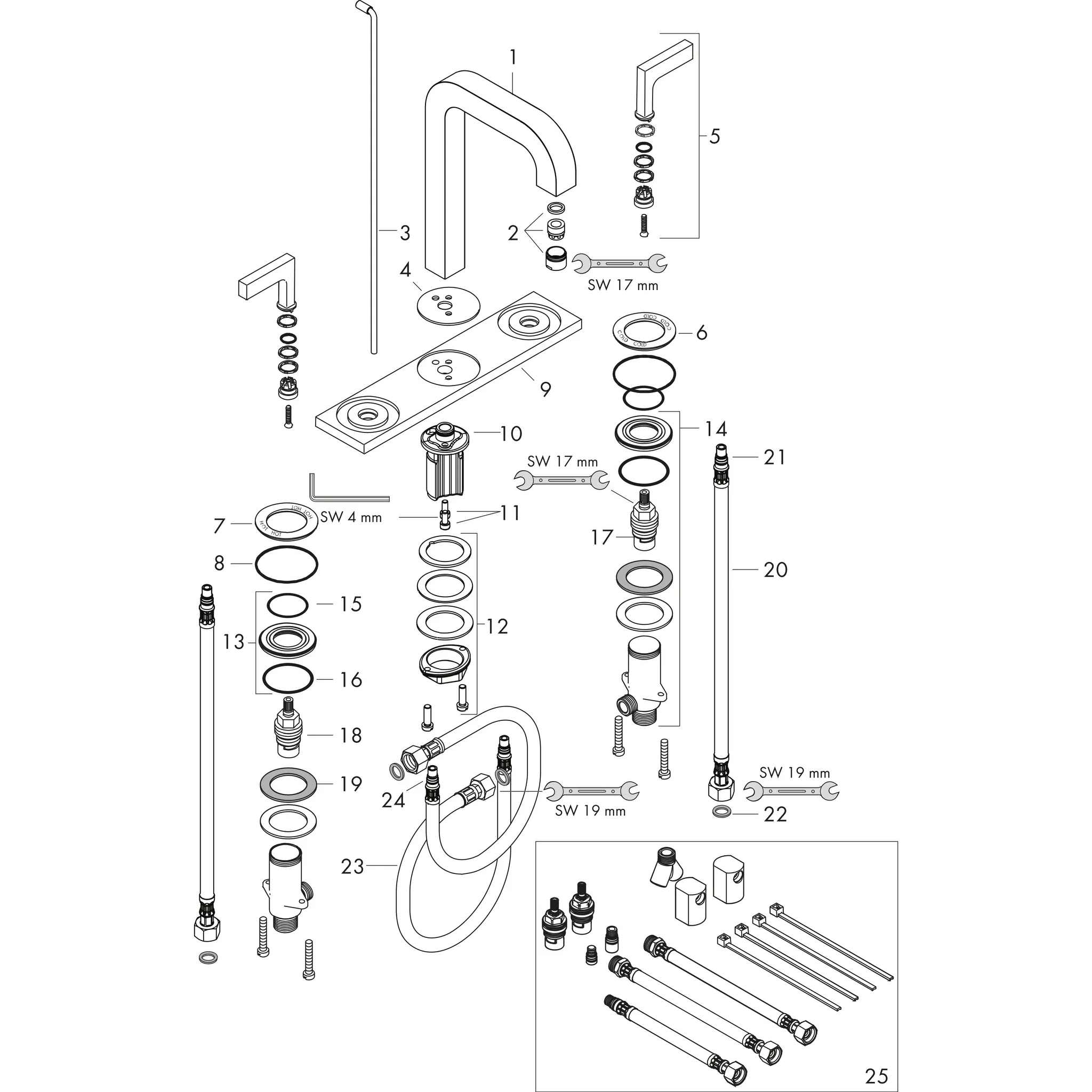 3-Loch Waschtischarmatur Axor Citterio chrom m.Platte u.Hebelgriffen 3-Loch Waschtischarmatur Axor Citterio chrom m.Platte u.Hebelgriffen