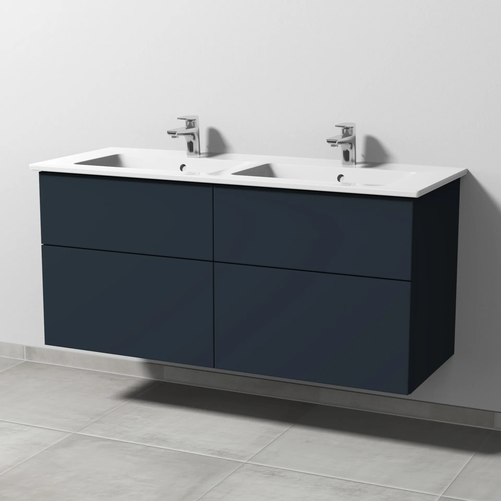 Sanipa Keramik-Waschtisch-Set mit Waschtischunterschrank „3way“ 125,5 × 47,7 × 59,1 cm in Marine (matt), mittig