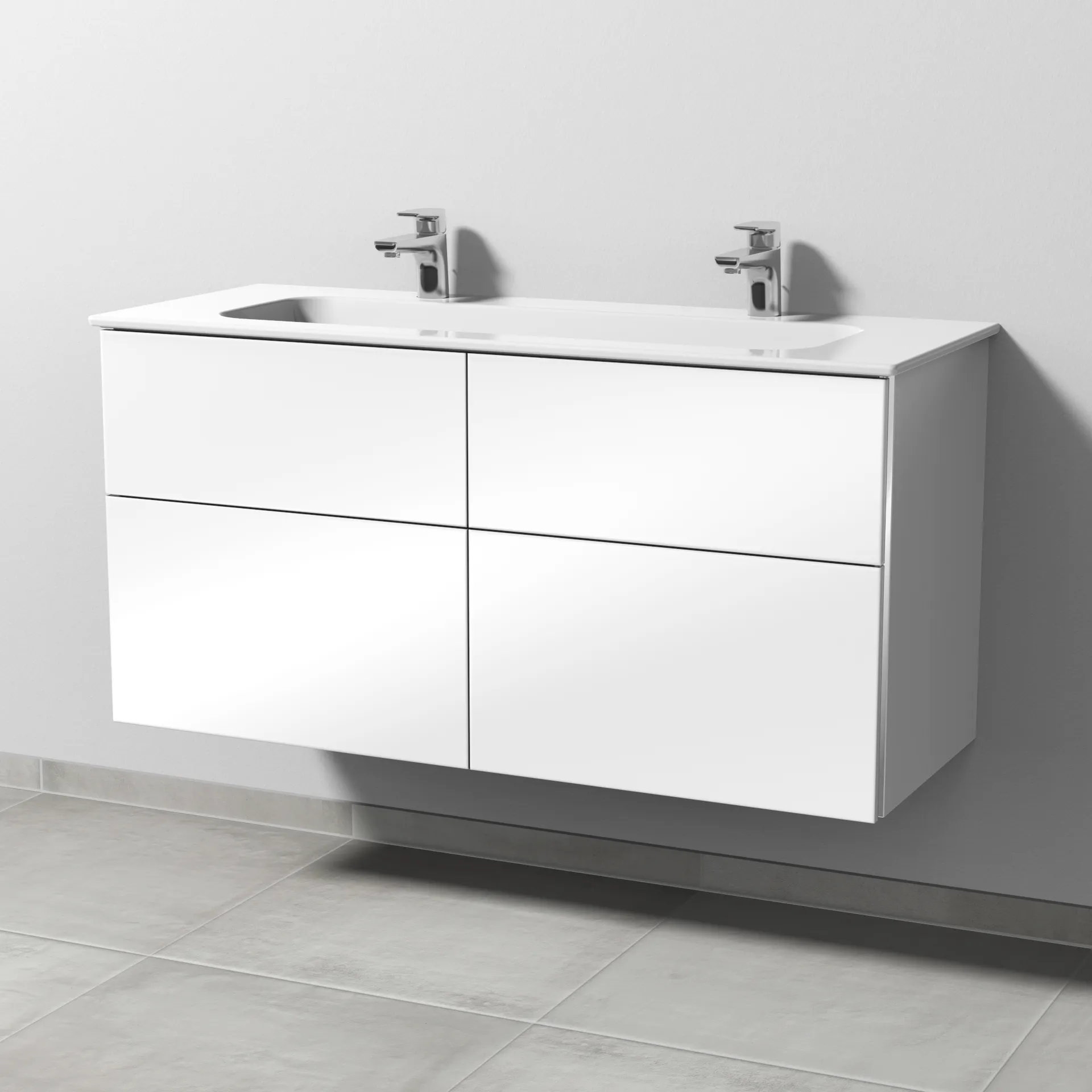 Sanipa Keramik-Waschtisch-Waschtischunterschrank mit Waschtischunterschrank „3way“ 1170 × 582 × 460 mm in Weiß (glanz), mit Hahnlochbohrung, Becken