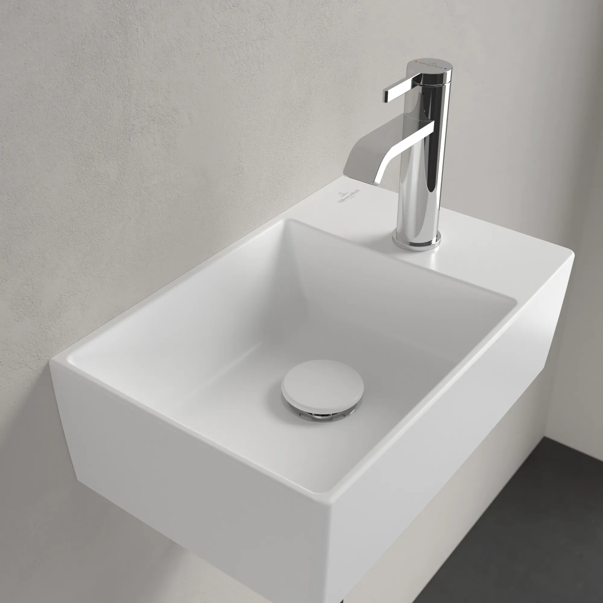 Villeroy & Boch Handwaschbecken Memento 2.0, 400x260x111mm, Stone White CeramicPlus, TitanCeram, matt, Wandmontage, 1-Loch Armatur