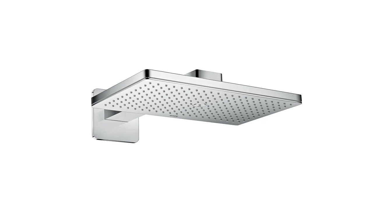 Hansgrohe AXOR ShowerSolutions Kopfbrause 460/300 1jet mit Brausearm und softsquare Rosette, Chrom, 466 x 270 mm, Rain Strahl, 19 l/min, Wandmontage, G 1/2, DN15
