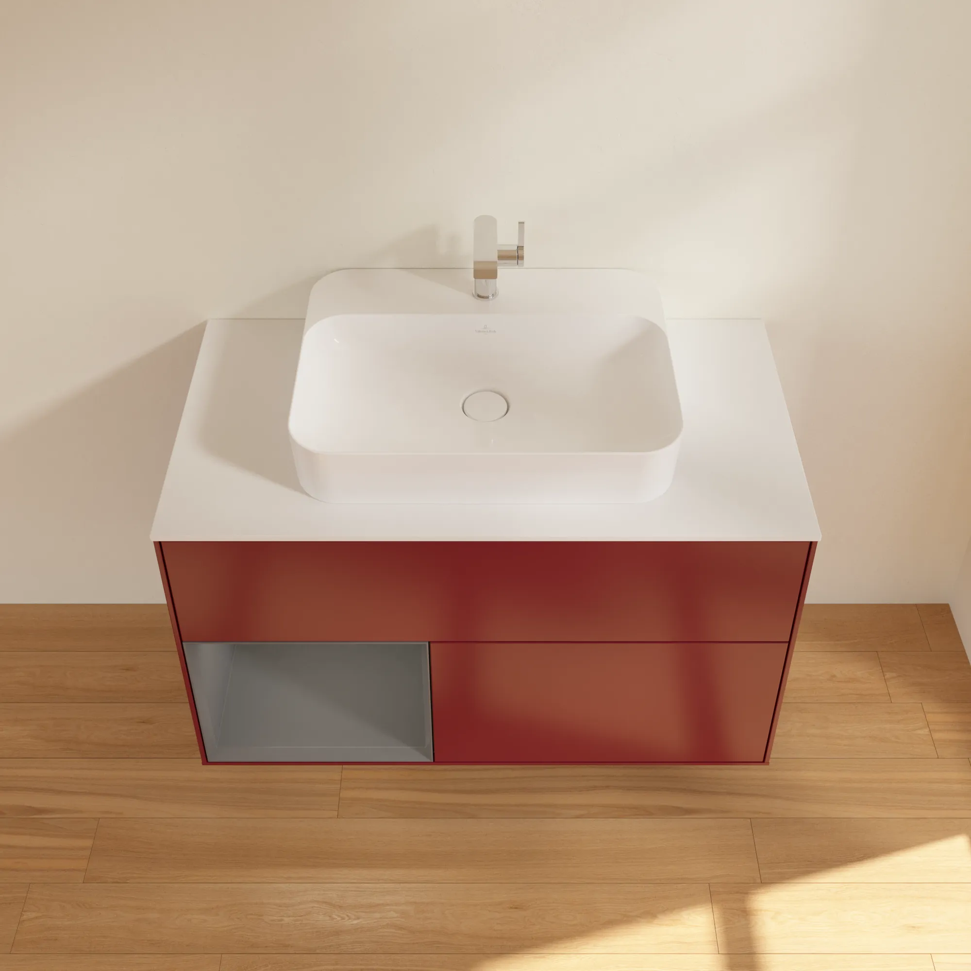 Villeroy & Boch Waschbeckenunterschrank Finion F36, 1000 x 603 x 501 mm, Peony Matt Lacquer, mit Beleuchtung und Push-to-open Funktion