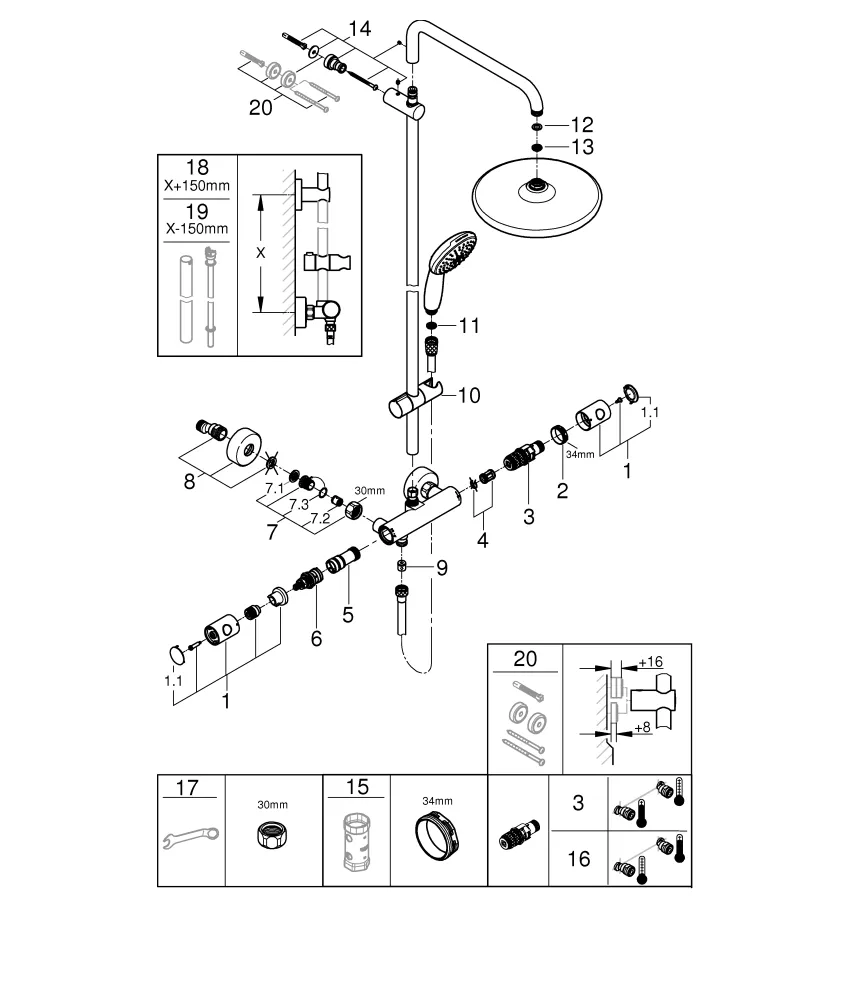 Grohe Tempesta System 250 Duschsystem mit Thermostatbatterie, Wandmontage, Kopfbrause Tempesta 250, Handbrause Tempesta 110, chrom Grohe Tempesta System 250 Duschsystem mit Thermostatbatterie, Wandmontage, Kopfbrause Tempesta 250, Handbrause Tempesta 110, chrom