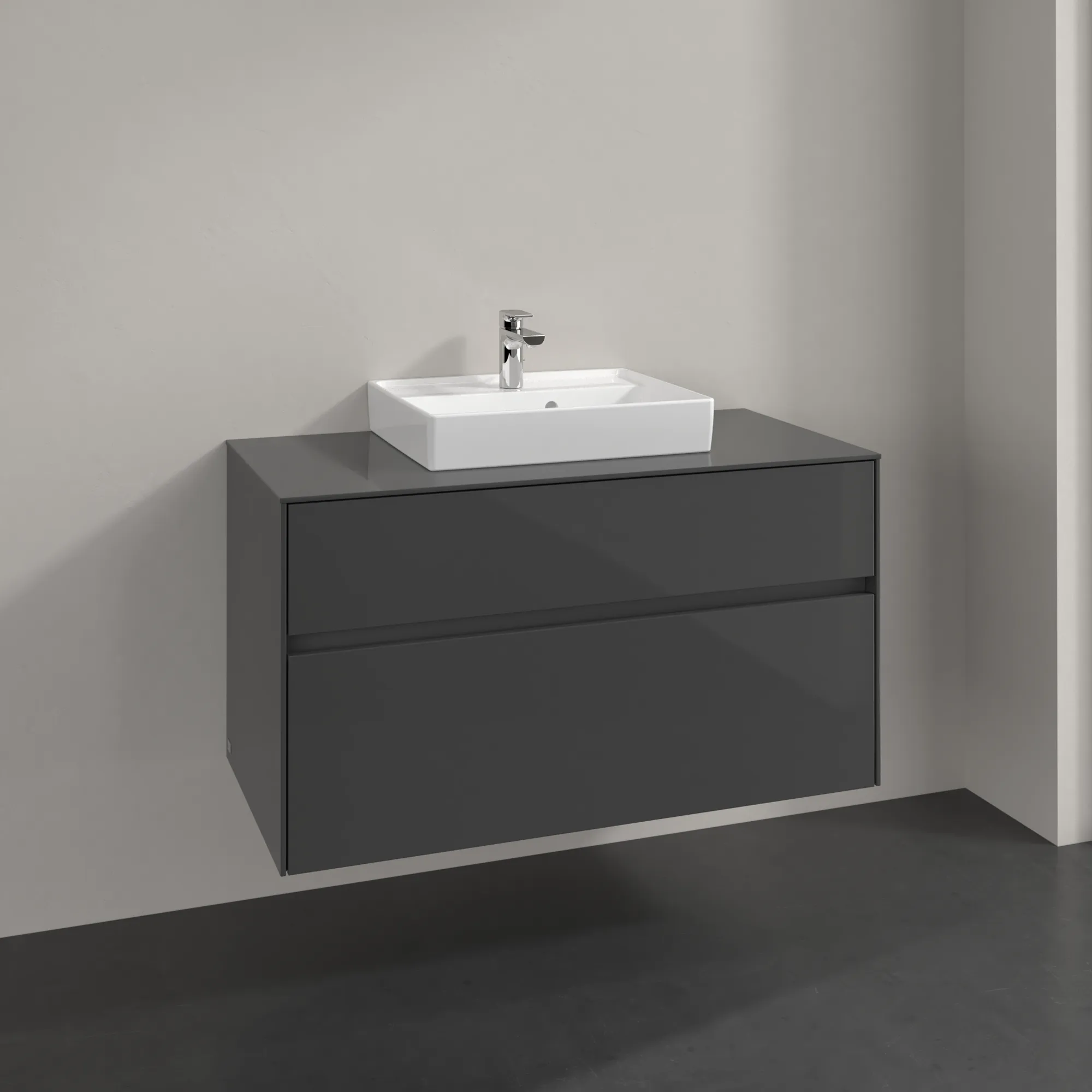 Villeroy & Boch Waschtischunterschrank „Collaro“ 1000 × 548 × 500 mm Glossy Grey, ohne Beleuchtung, für Becken mittig