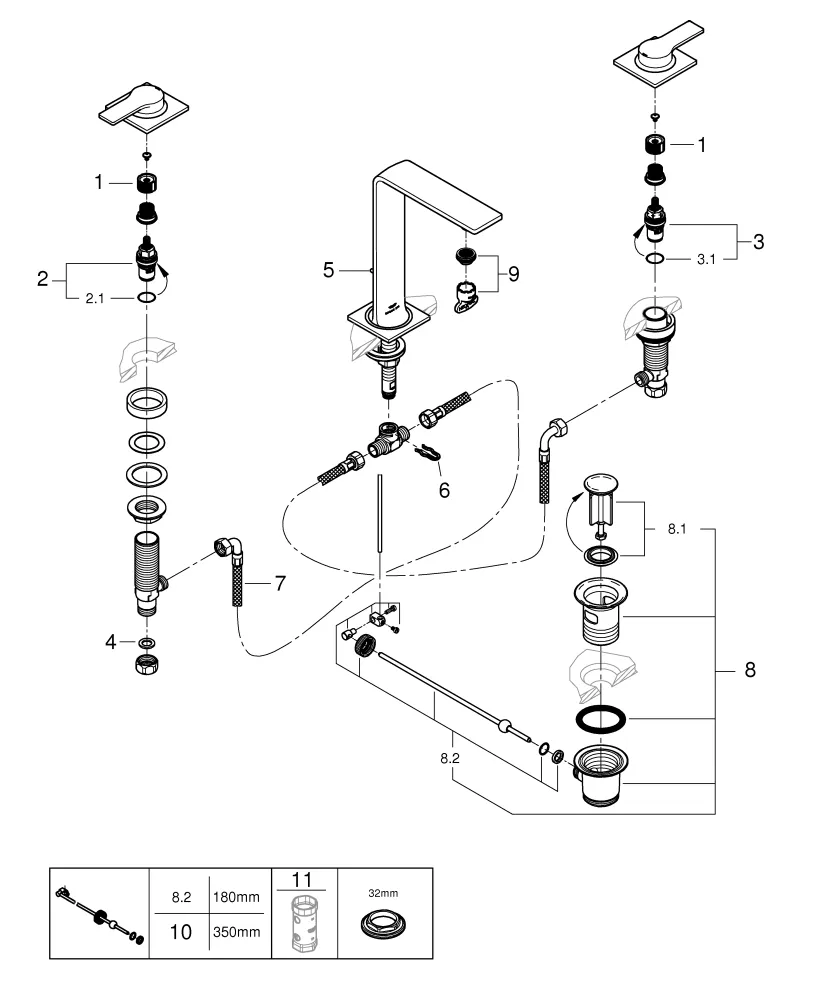 3-Loch-Waschtischbatterie Allure 20188_1, Standmontage, Ausladung 143 mm, Zugstangen-Ablaufgarnitur, chrom