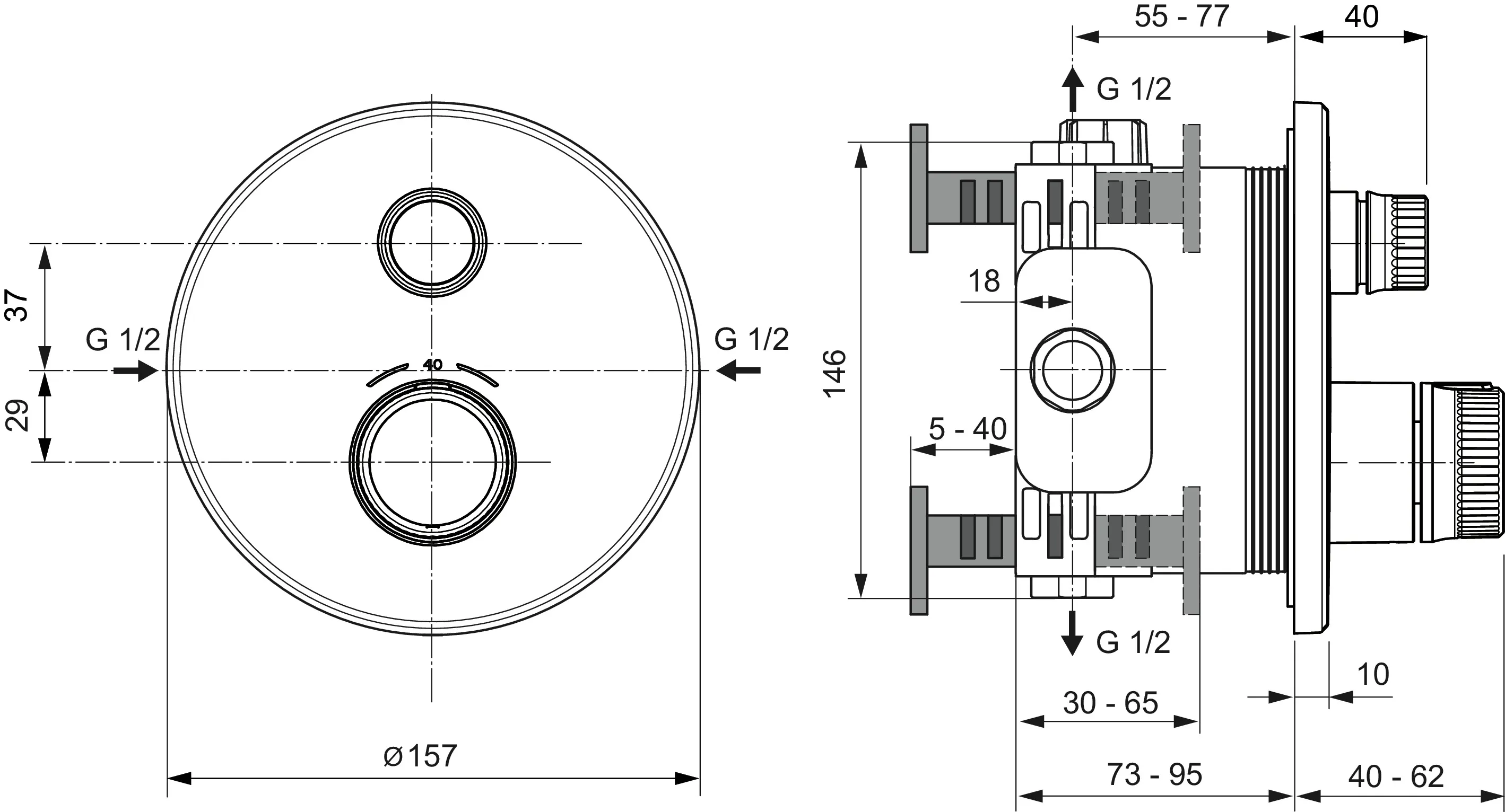 Zweihand-Duscharmatur „CerathermNavigo“ in Chrom