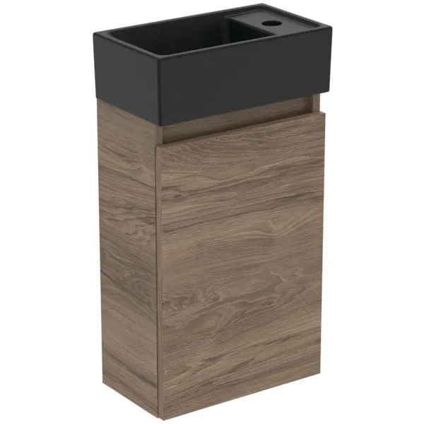 Möbelpaket Eurovit+ Handwaschbecken rechts 37cm Schwarz und Unterschrank 36cm mit Tür Hochglanz grau lackiert