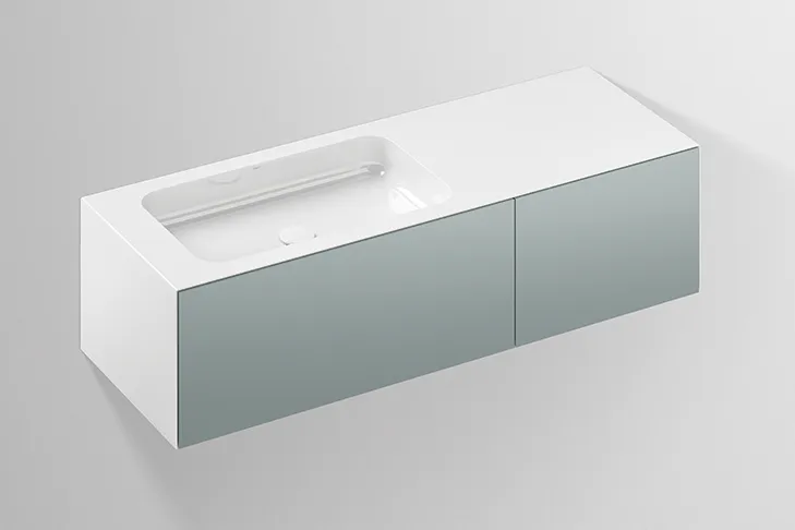 Alape Waschplatz Folio8 5158510 Lack seidenmatt Fossilgrau Größe: 125,4 × 35 cm|Frontfarbe: Fossilgrau|Schubladen: 2|Becken: links|Hahnlochbohrung: ohne Hahnlochbohrung Image