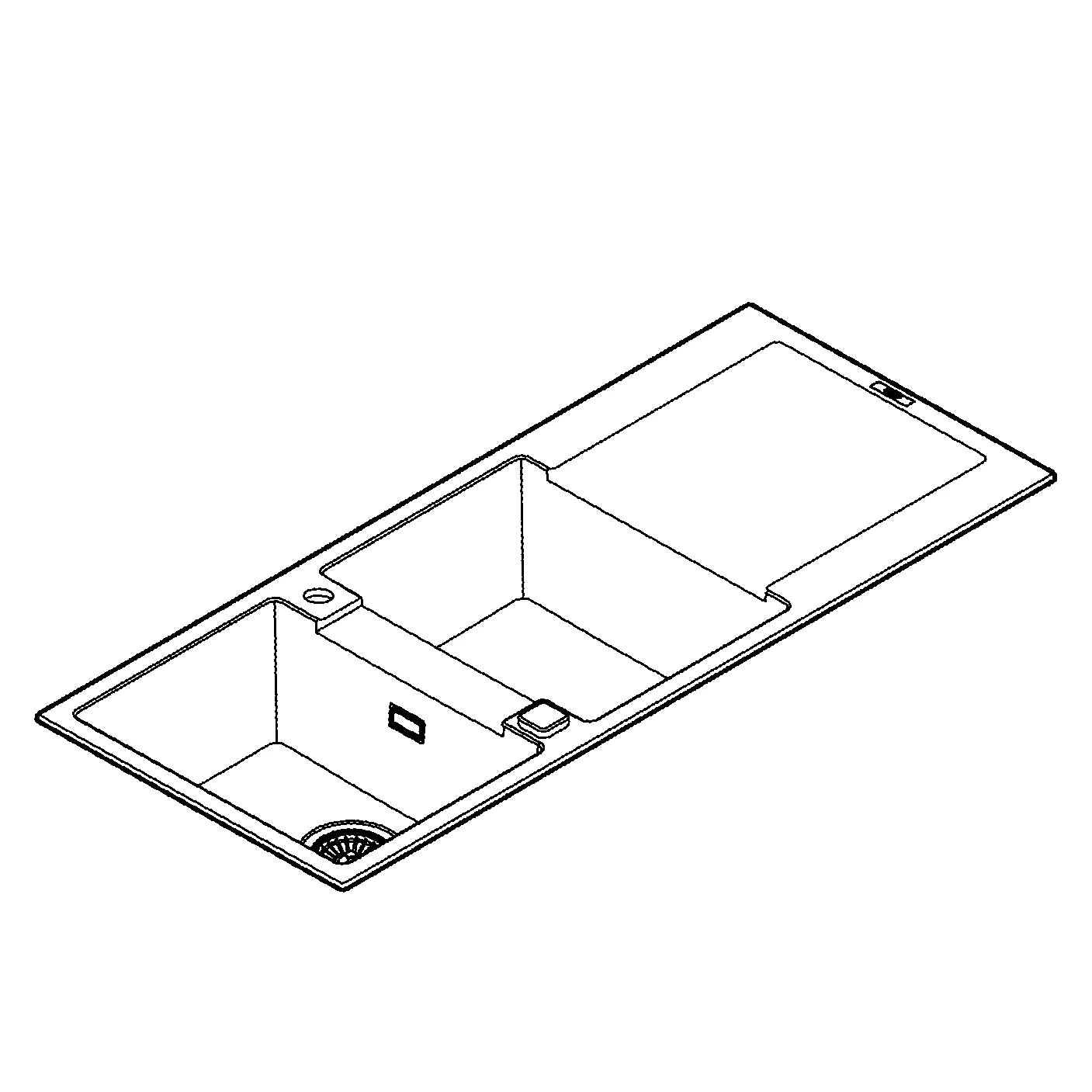 Kompositspüle K500 31647, mit Abtropffläche, Modell: K500 80-C 116/50 2.0 rev, Montageart: Standard-Einbauspüle, Maße: 1160 x 500 mm, 1 Becken: 330 x 440 x 200 mm, 2 Becken: 330 x 440 x 200 mm, granit schwarz