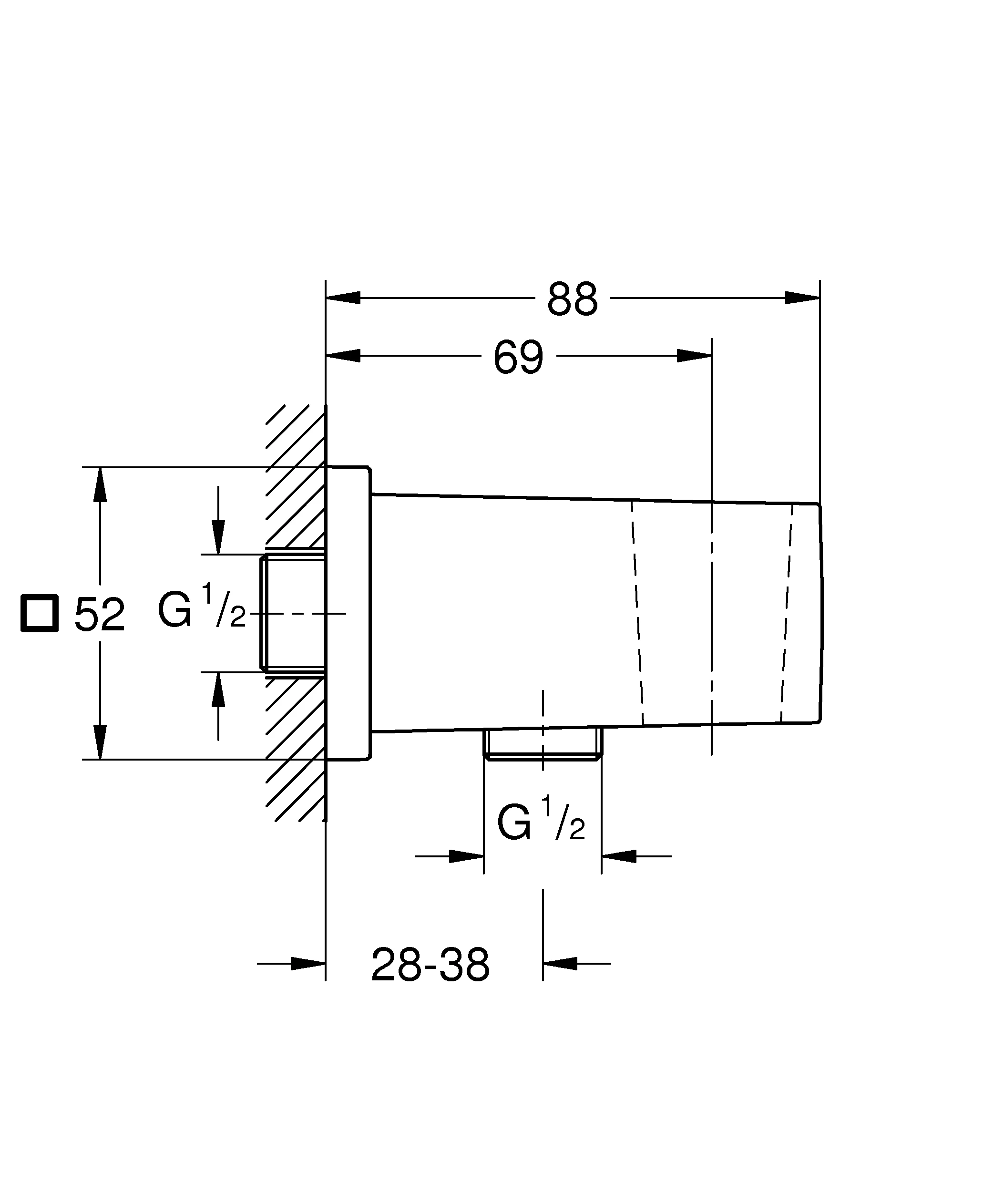 Wandanschlussbogen Euphoria Cube 26370, mit Wandbrausehalter, Außengewinde, eigensicher, chrom