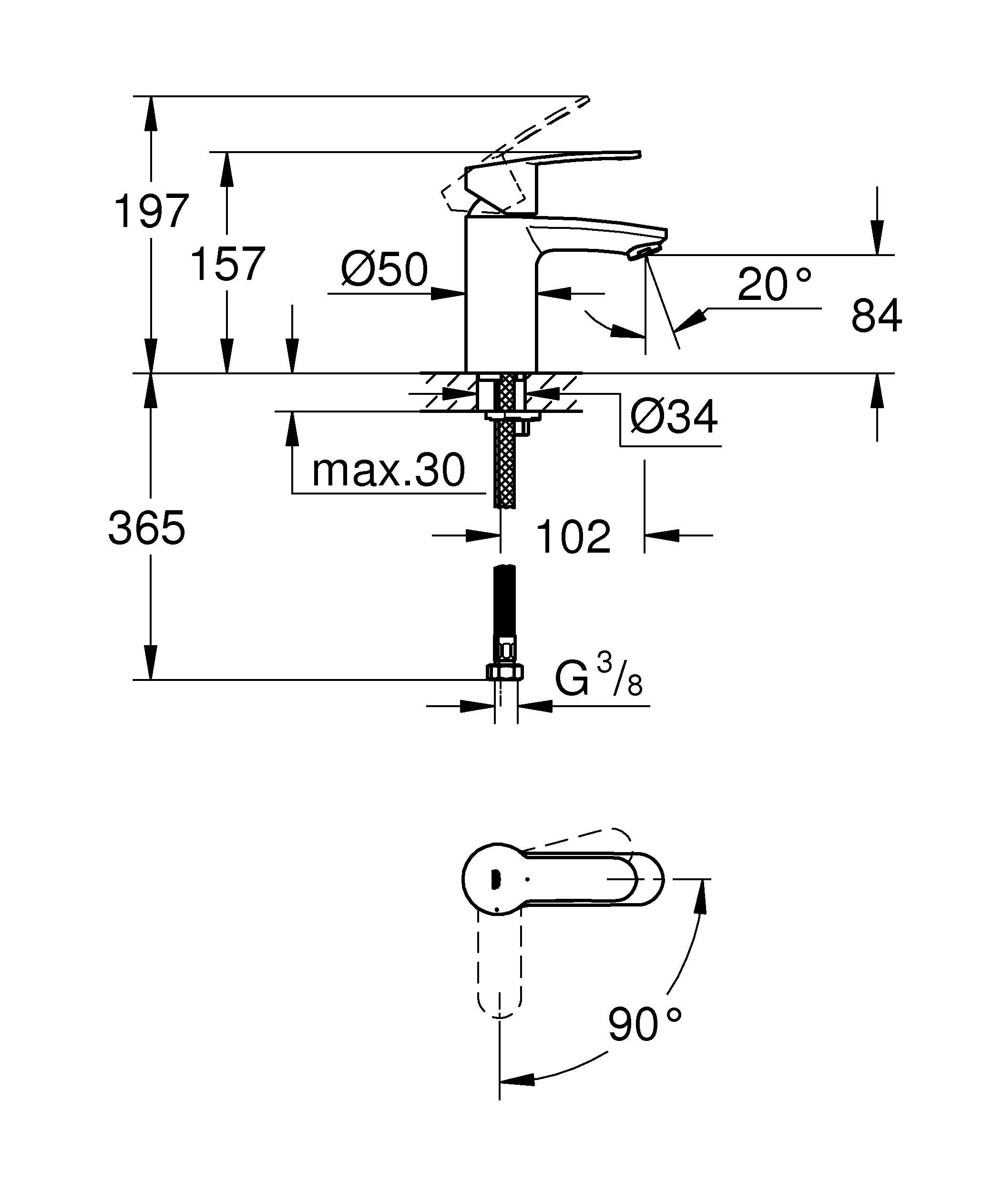 Einhand-Waschtischbatterie Eurostyle Cosmopolitan 23373_2, S-Size, Einlochmontage, glatter Körper, Energie-Spar-Funktion Mittelstellung kalt, chrom