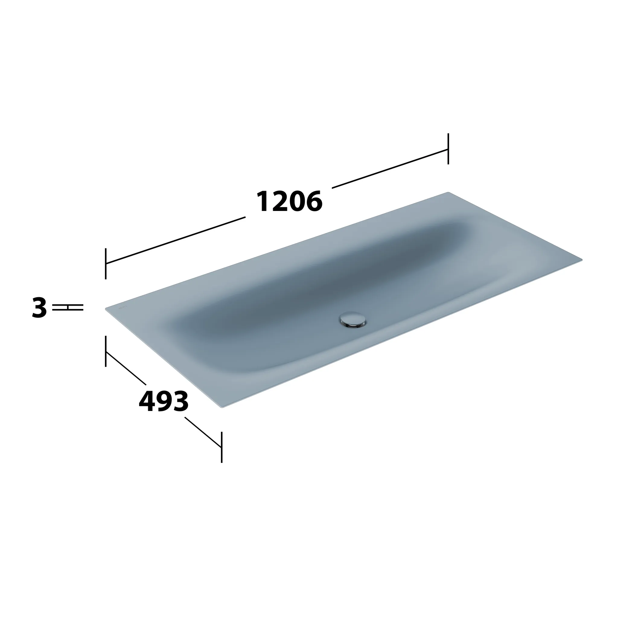 KEUCO Emaille-Einbauwaschtisch „Edition 11 Art“, ohne Hahnlochbohrung in Blue Satin, 1206 × 493 × 4 mm