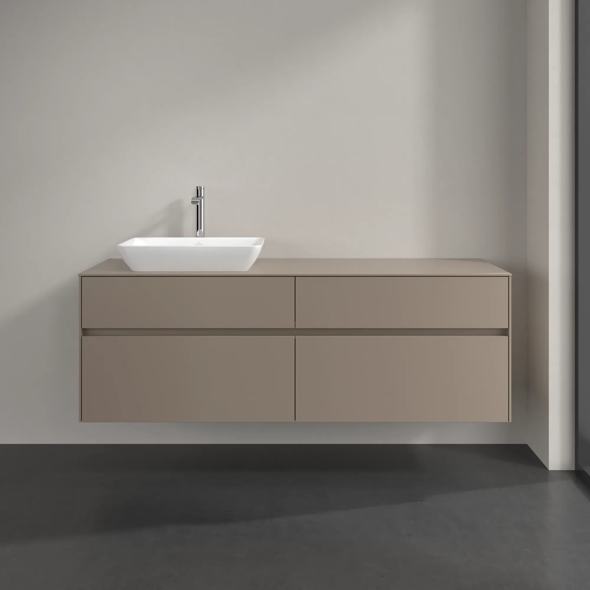 Villeroy & Boch Waschtischunterschrank „Collaro“ 1600 × 548 × 500 mm Taupe, ohne Beleuchtung, für Becken links