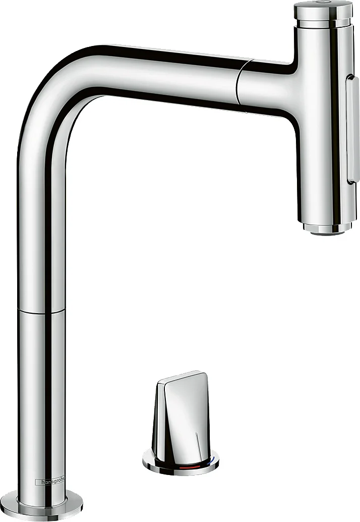 Hansgrohe Metris Select M71 2-Loch Einhebel-Küchenmischer mit Ausziehbrause, Chrom, 35 mm Bohrung, 200 mm ComfortZone, 110° oder 150° Schwenkbereich