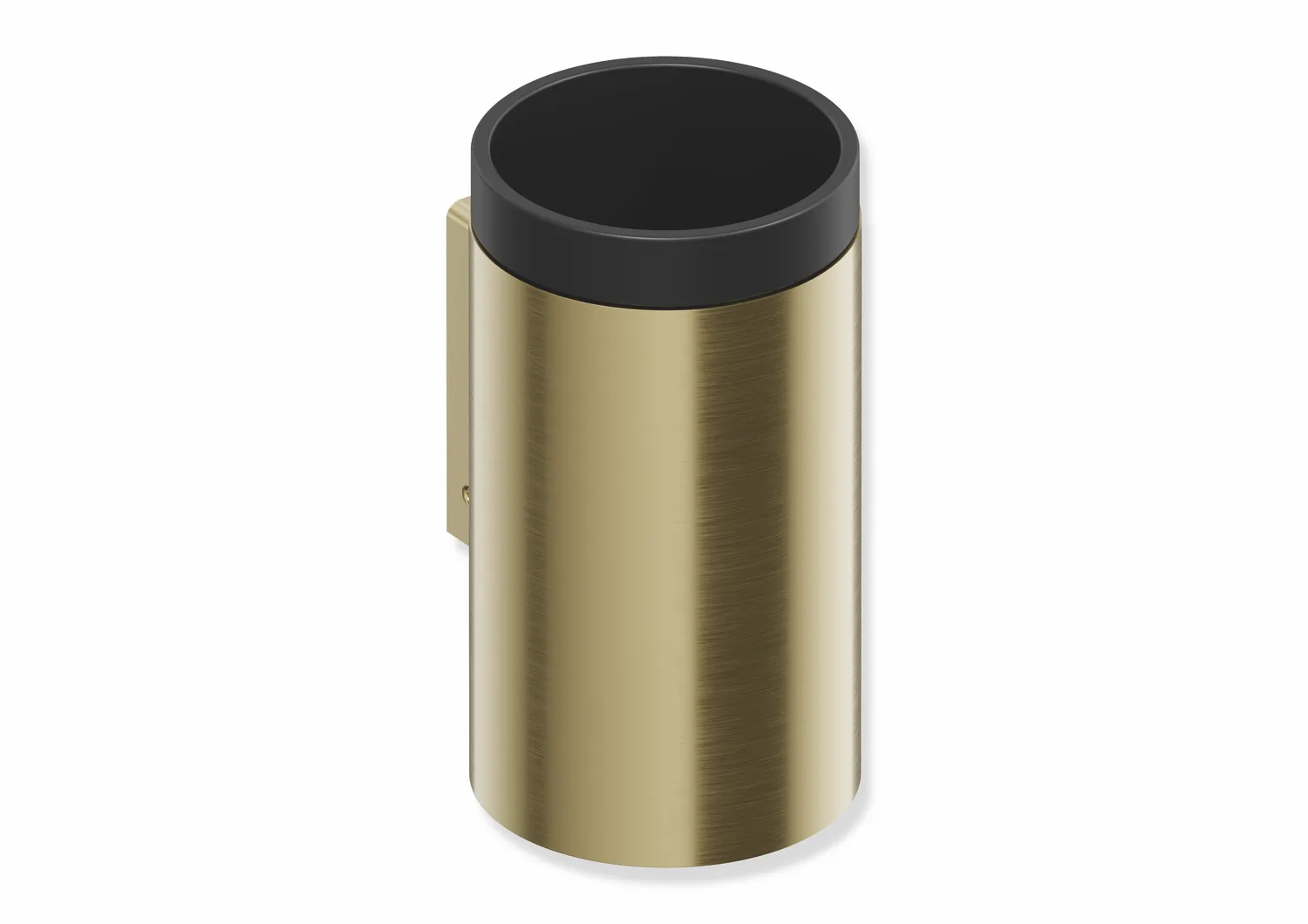 Becher mit Halter des Systems 162, Halter aus Edelstahl, PVD, Becher aus mattem Polyamid, schwarz, in Farbe CK (messing glänzend)