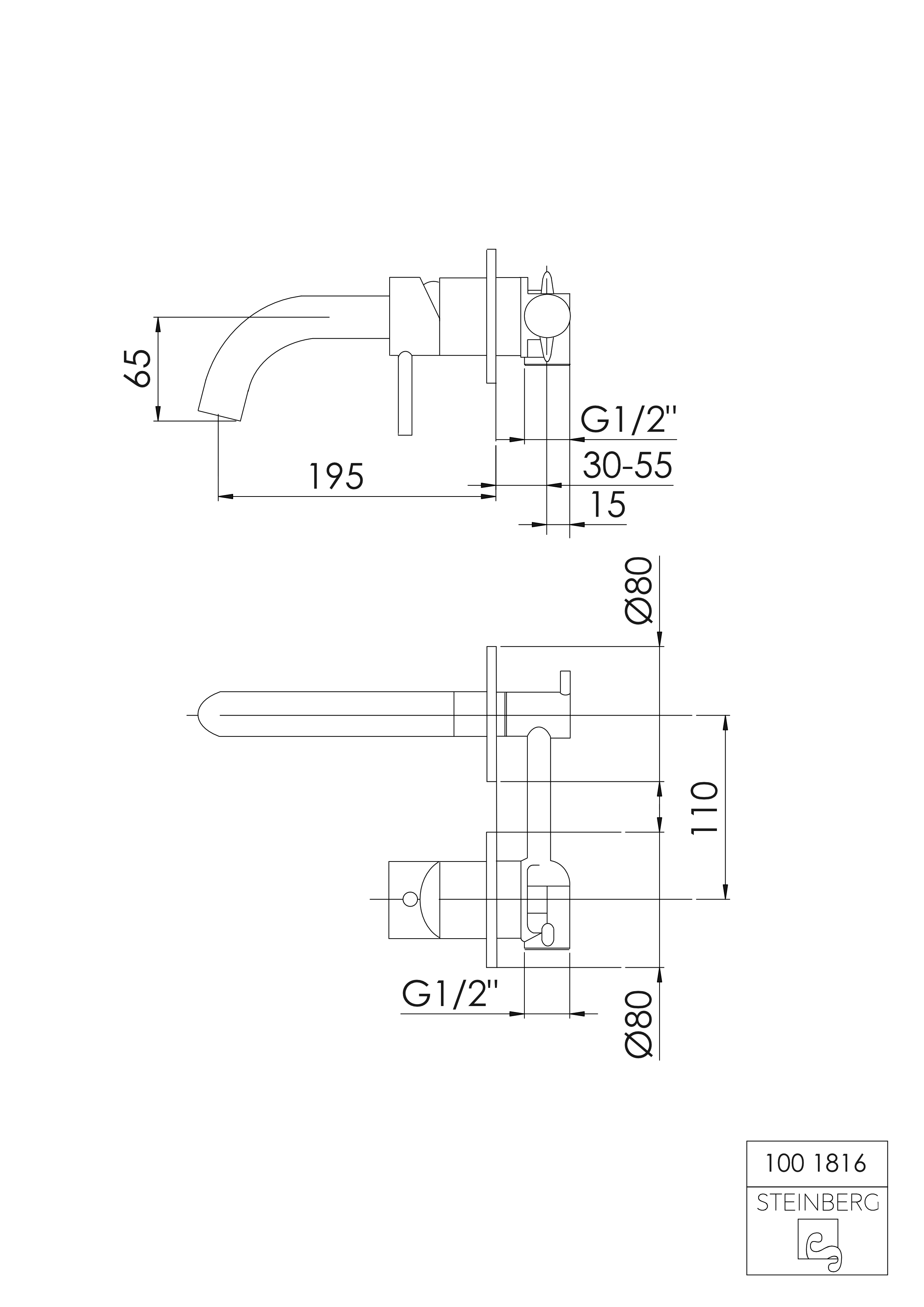 Serie 100 Waschtisch-Einhebelmischbatterie für Wandmontage ohne Ablaufgarnitur, Ausladung: 19,5 cm Serie 100 Waschtisch-Einhebelmischbatterie für Wandmontage ohne Ablaufgarnitur, Ausladung: 19,5 cm