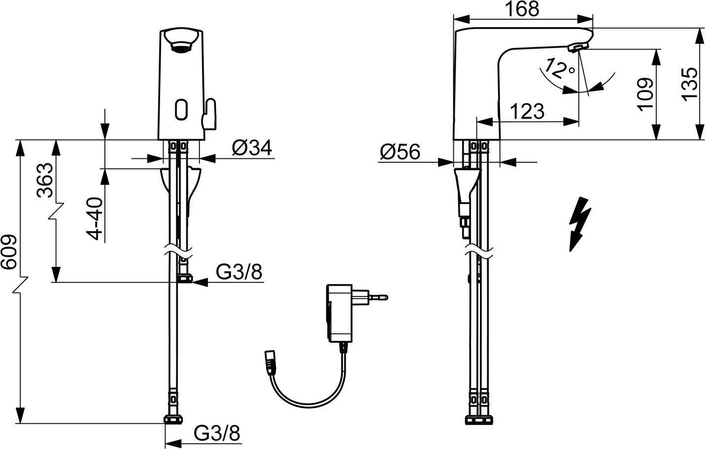Hansa Waschtischarmatur, elektronisch Niederdruck „Electra“ Ausladung 123 mm in Chrom Hansa Waschtischarmatur, elektronisch Niederdruck „Electra“ Ausladung 123 mm in Chrom