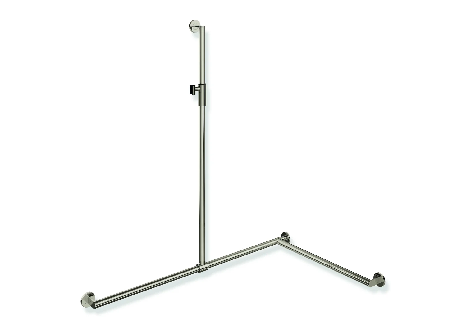 HEWI Duschhandlauf System 900, Edelstahl PVD, Nickel glänzend, Eckmontage, Längen: 1250 mm (senkrecht), 1185 mm und 765 mm (waagerecht), Durchmesser