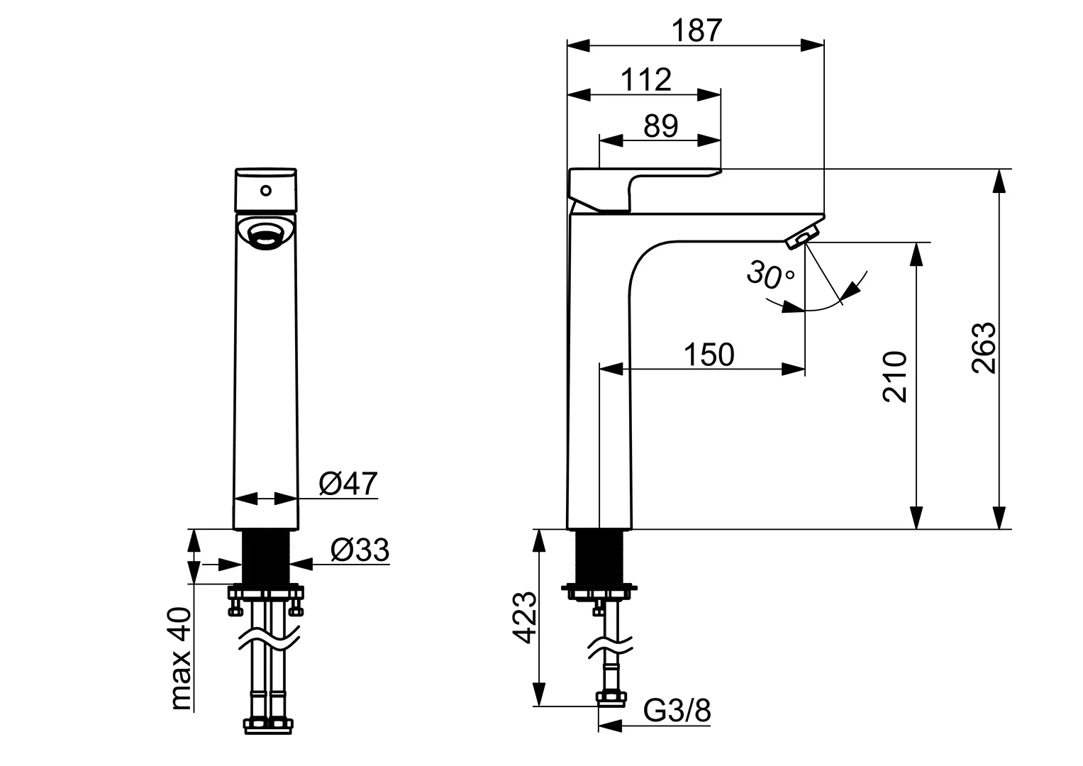 HansaBASIC Waschtischarmatur hoch EHM 5547, Ausladung 150 mm, DN15, Chrom HansaBASIC Waschtischarmatur hoch EHM 5547, Ausladung 150 mm, DN15, Chrom