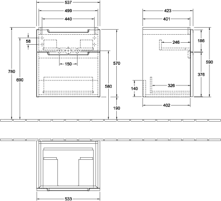 Villeroy & Boch Waschtischunterschrank „Subway 2.0“ 537 × 590 × 423 mm Glossy Grey, für Becken mittig, ohne Beleuchtung Villeroy & Boch Waschtischunterschrank „Subway 2.0“ 537 × 590 × 423 mm Glossy Grey, für Becken mittig, ohne Beleuchtung