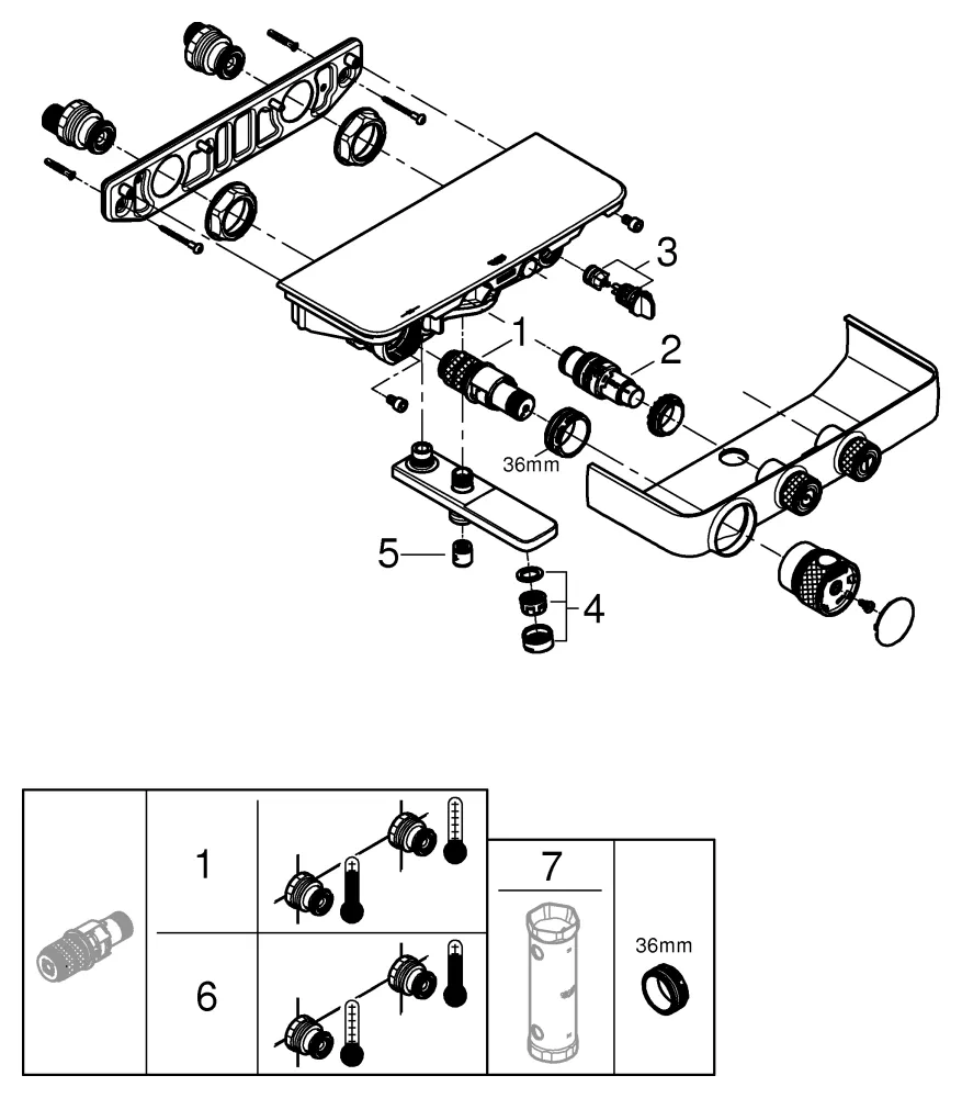 Grohe Grohtherm SmartControl Thermostat-Wannenbatterie, ½ Wandmontage phantom black Grohe Grohtherm SmartControl Thermostat-Wannenbatterie, ½ Wandmontage phantom black