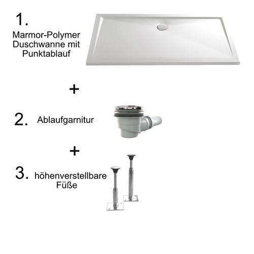 HSK quadrat Marmor-Polymer-Duschwanne „superflach“ 90 × 90 cm
