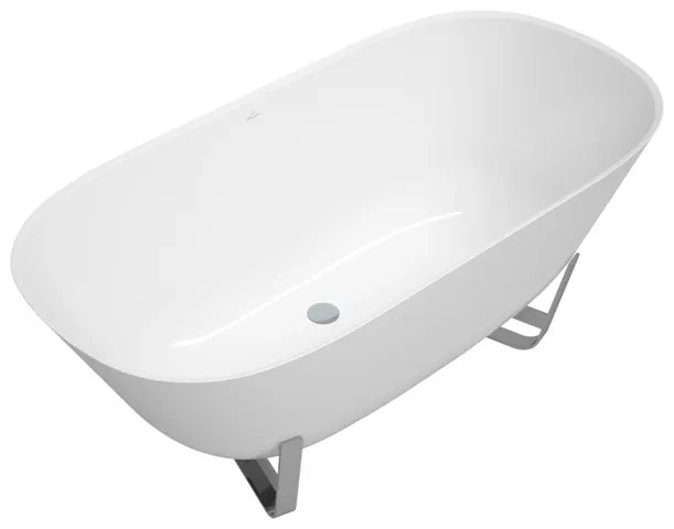 Villeroy & Boch Badewanne „Antheus“ freistehend oval 155 × 75 cm, Mittelablauf in Weiß Alpin