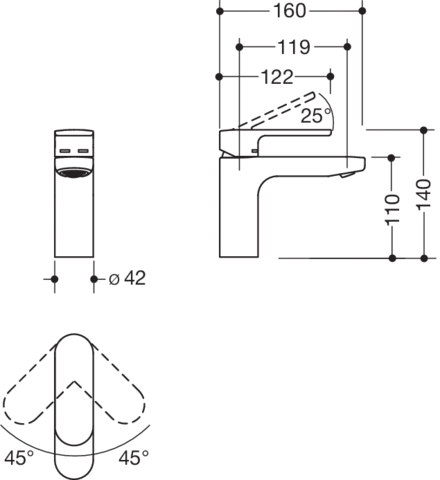 Einhand-Waschtischmischer „System-Armaturen“ Ausladung 160 mm