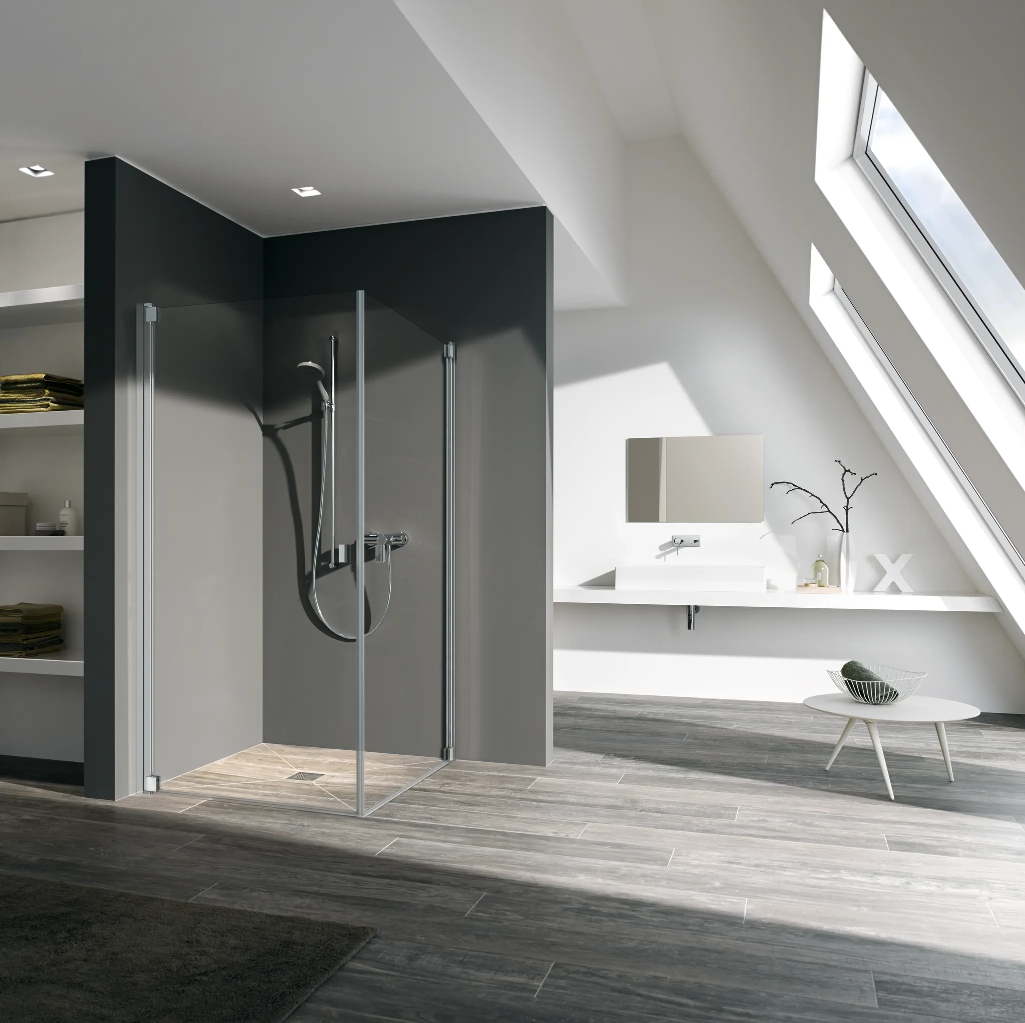 Kermi Duschtür 1-flügelig links für Ecke „RAYA“ Glas Klar, Profile Silber Hochglanz, BV: 770 - 800 mm GAK: 755 - 785 mm WE: 780 - 810 mm H: 1850 mm