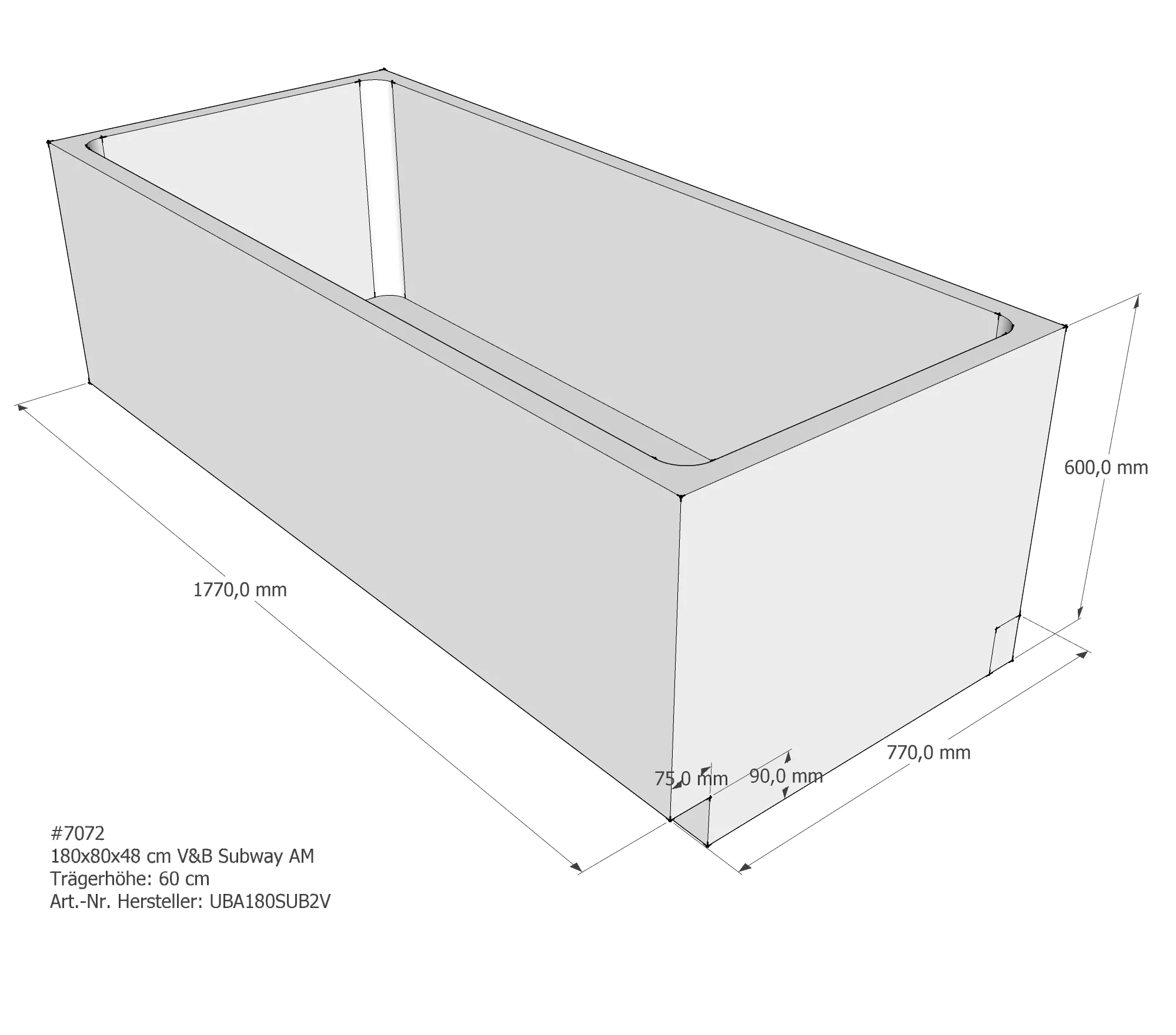 Badewannenträger für Villeroy & Boch Subway 180 × 80 × 48 cm