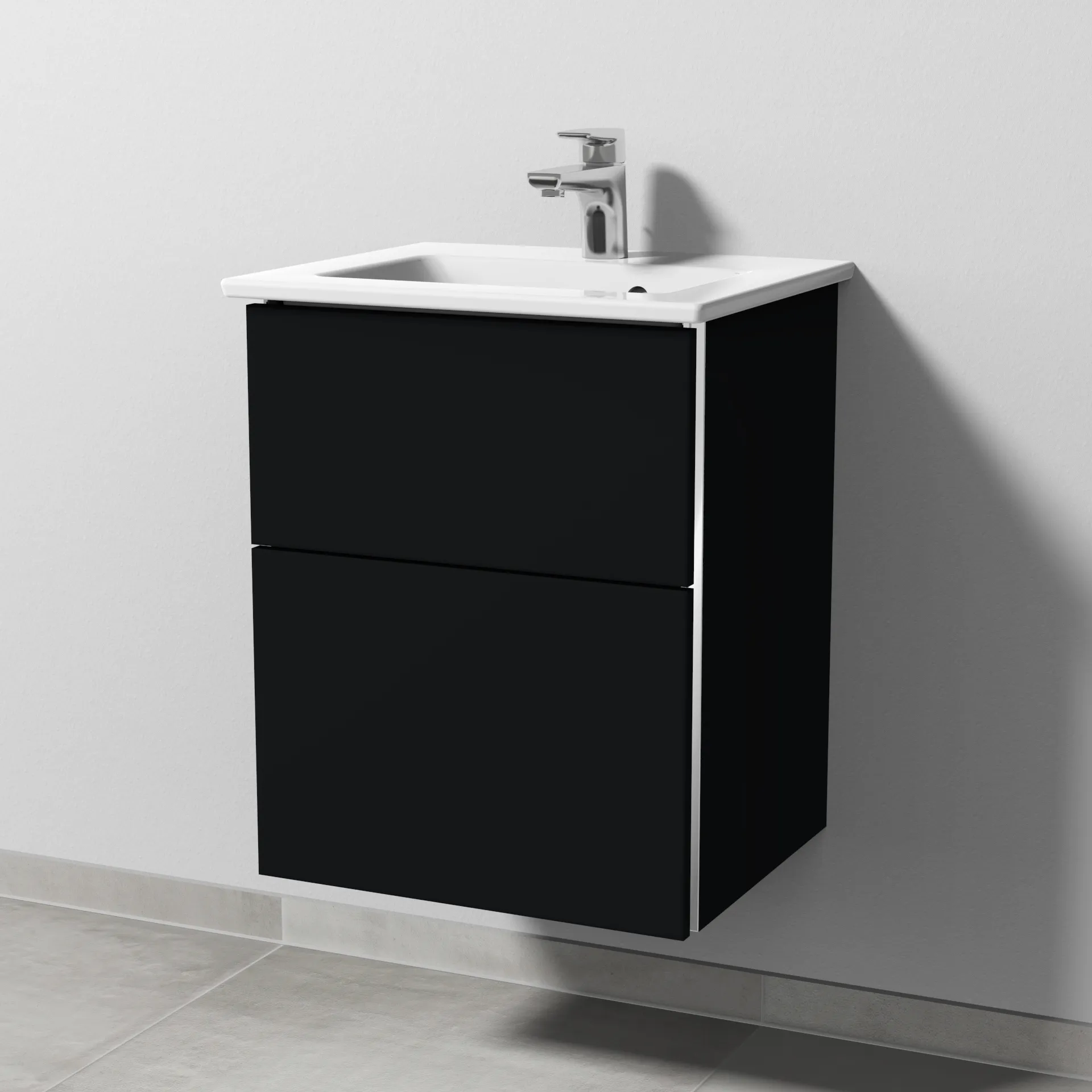 Sanipa Waschtischunterschrank „3way“ 465 × 591 × 401 mm in Schwarz (matt), Becken mittig