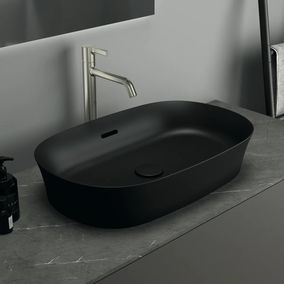 Ideal Standard Schaftventil E2114V3, nicht verschließbar, Schwarz Matt, 72x72x75 mm, für Waschtisch