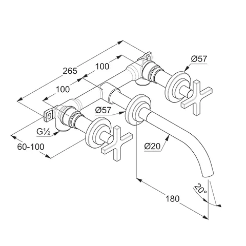 Kludi NOVA FONTE 3-Loch-Waschtisch CLASSIC UP-Wandmontage 180 mm chrom