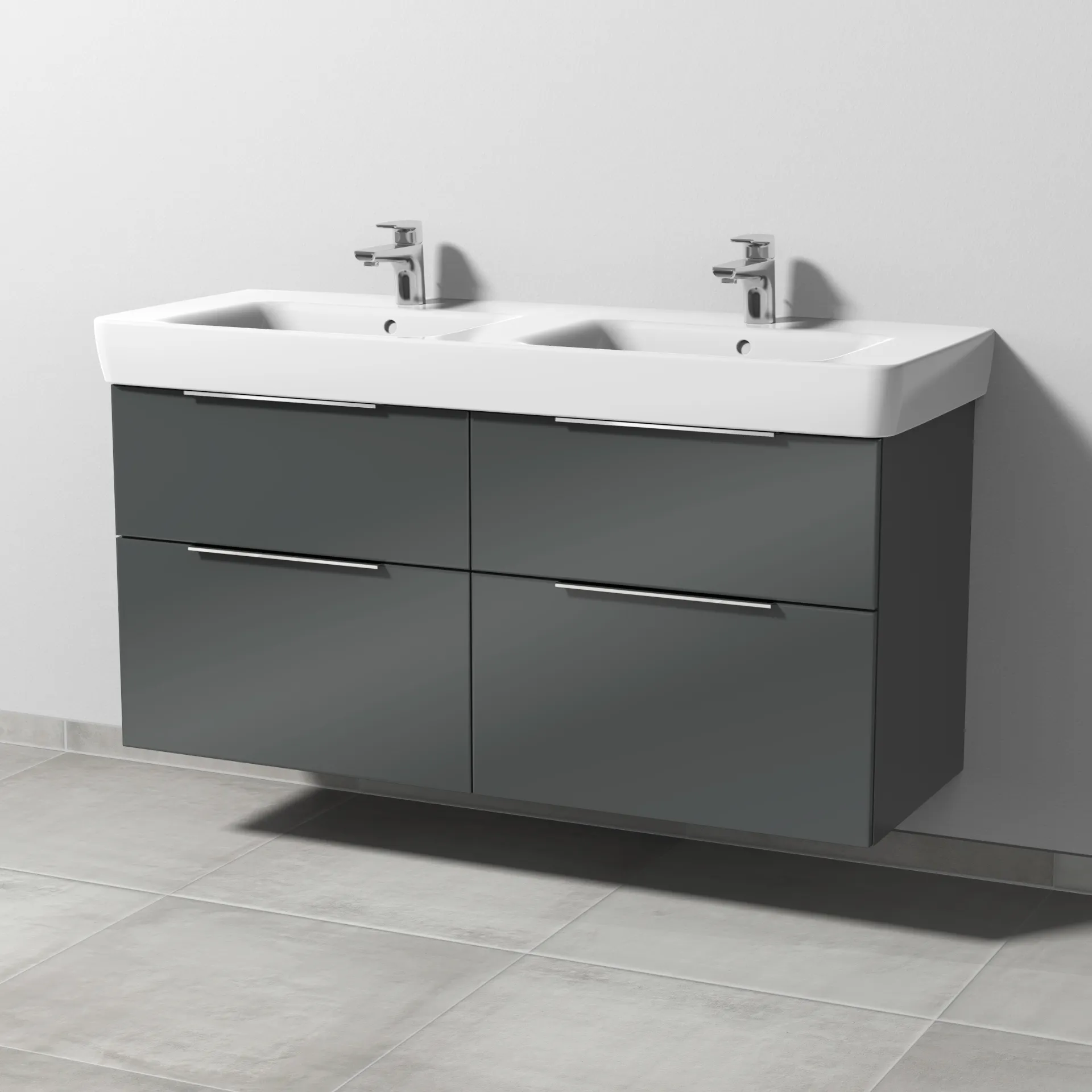 Sanipa Waschtischunterschrank „3way“ passend zu Keramik-Waschtische Renova Plan von Geberit 1240 × 588 × 407 mm in Anthrazit (glanz), Becken mittig