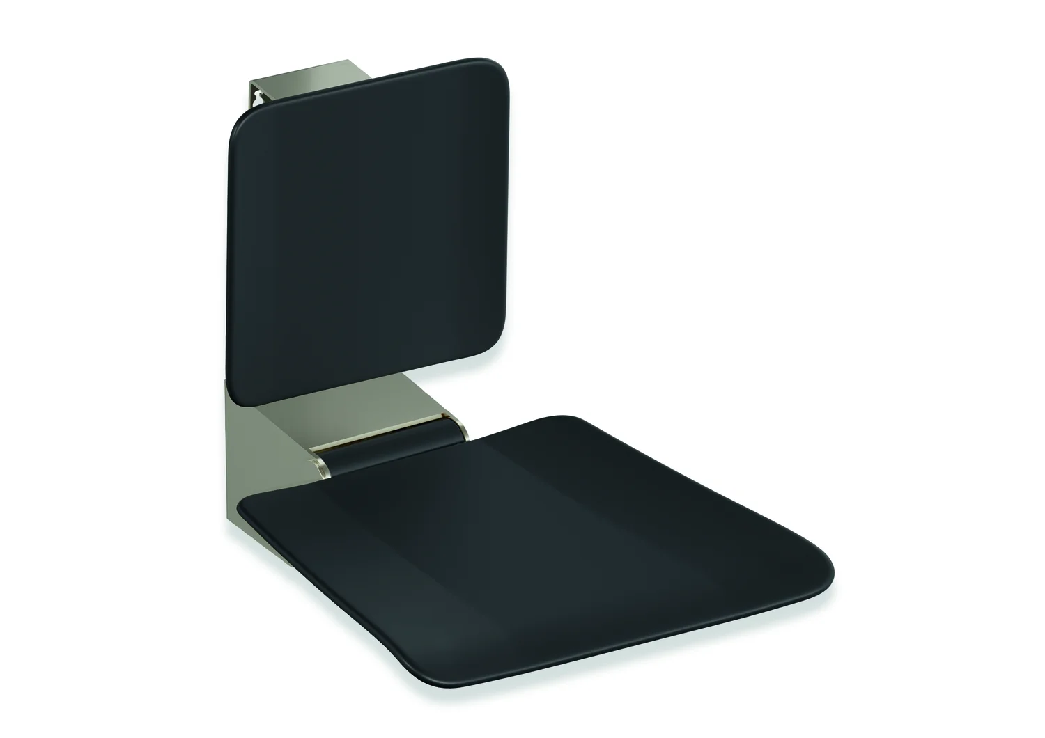 HEWI Klappsitz des Systems 900, Wandkonsole aus Edelstahl, schwarz