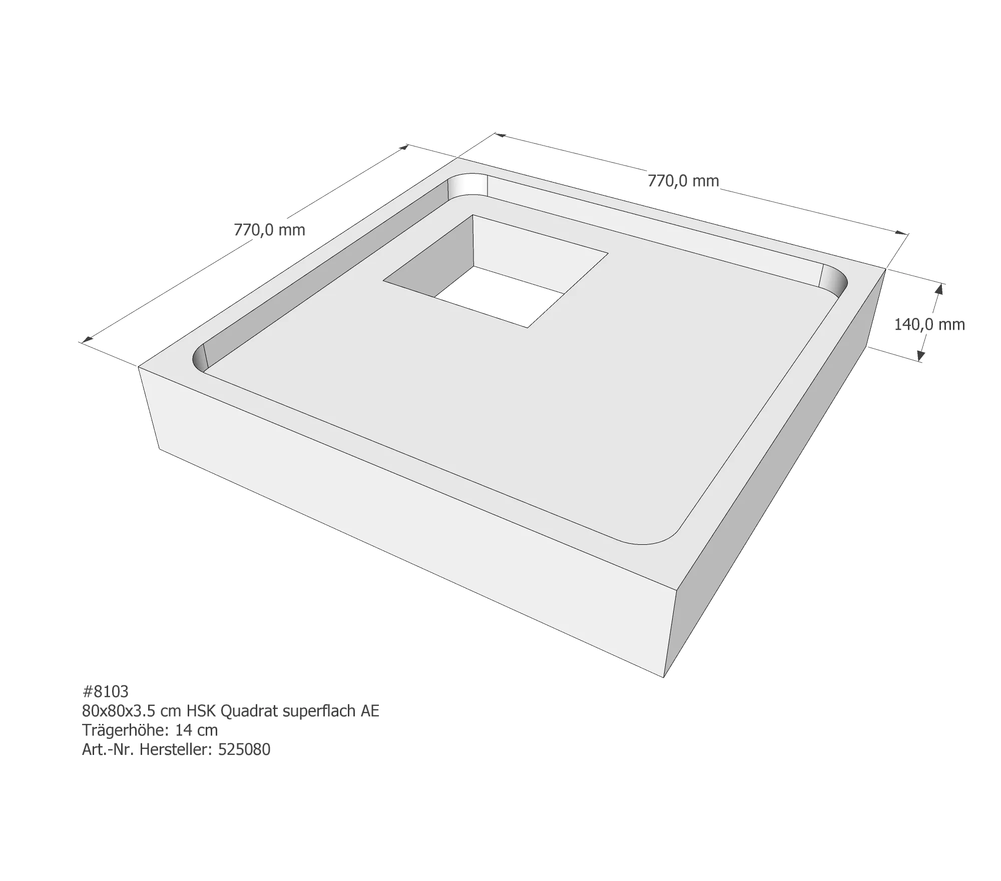 Duschwannenträger für HSK Quadrat superflach 80 × 80 × 2 cm Duschwannenträger für HSK Quadrat superflach 80 × 80 × 2 cm