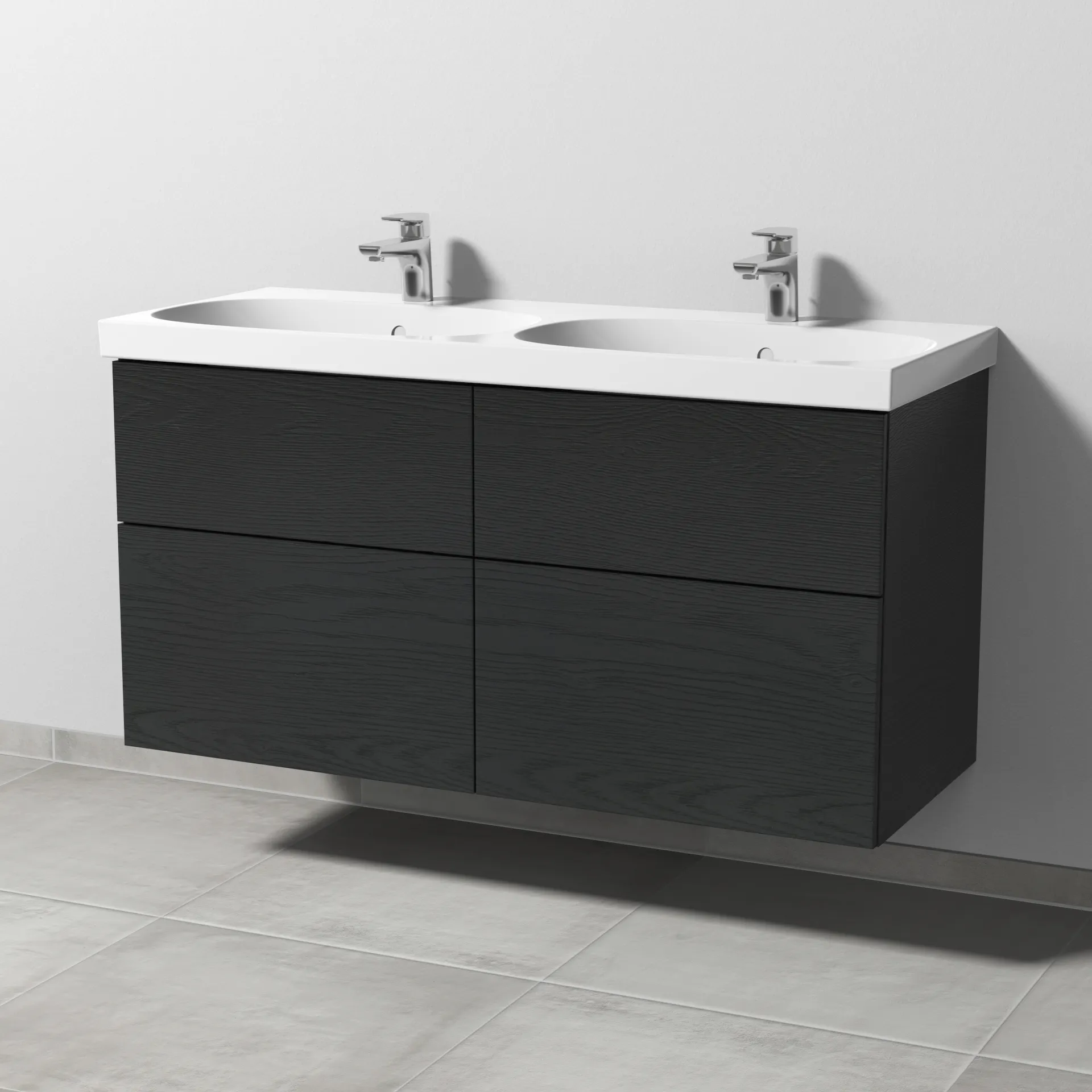 Sanipa Waschtischunterschrank „3way“ passend zu Keramik-Waschtische Acanto von Geberit 1170 × 586 × 467 mm in Black Oak, mit Hahnlochbohrung, Becken