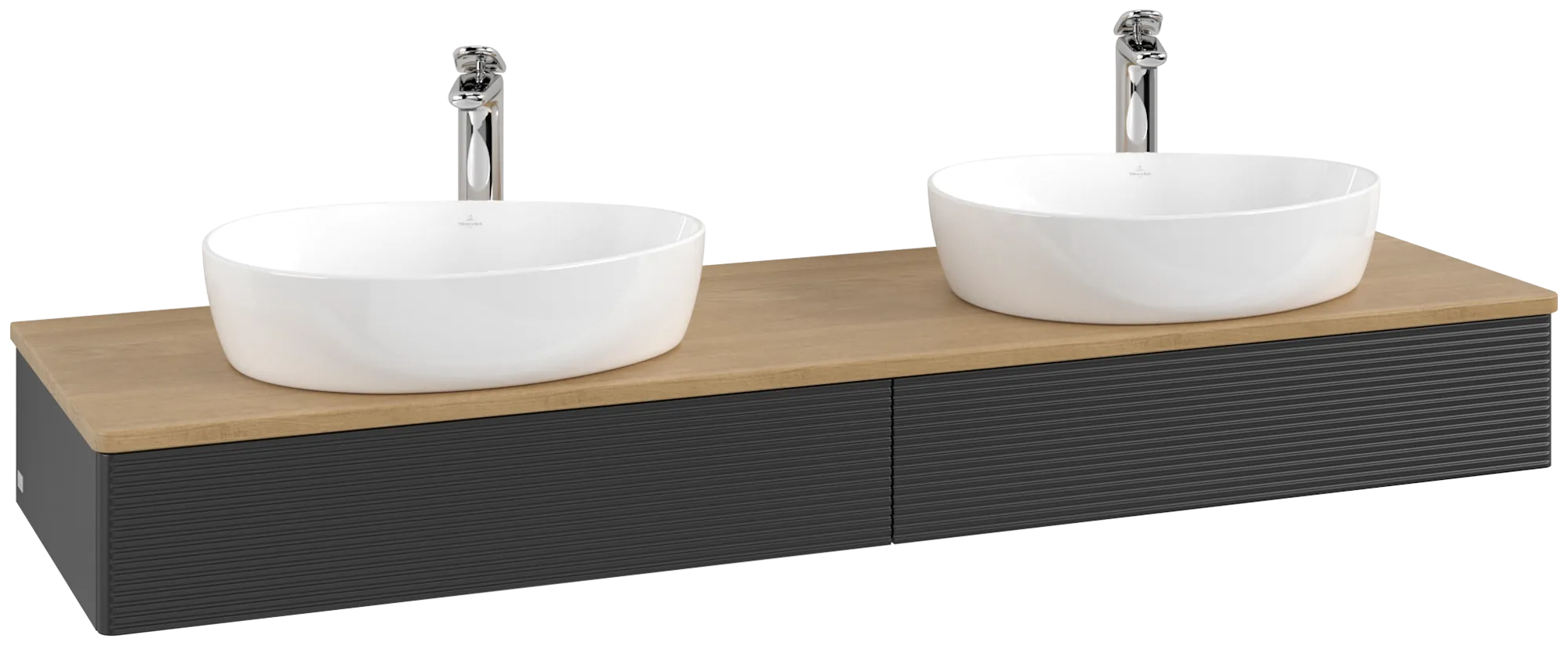 Villeroy & Boch Antao Waschbeckenunterschrank L17_5 1600x190x500mm Black Matt Lacquer/Honey Oak