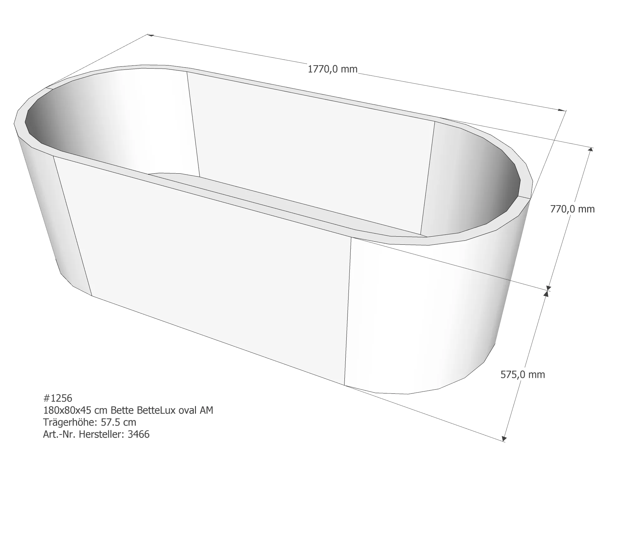 Badewannenträger für Bette LuxOval 180 × 80 × 45 cm Breite: 80 cm / Länge: 180 cm