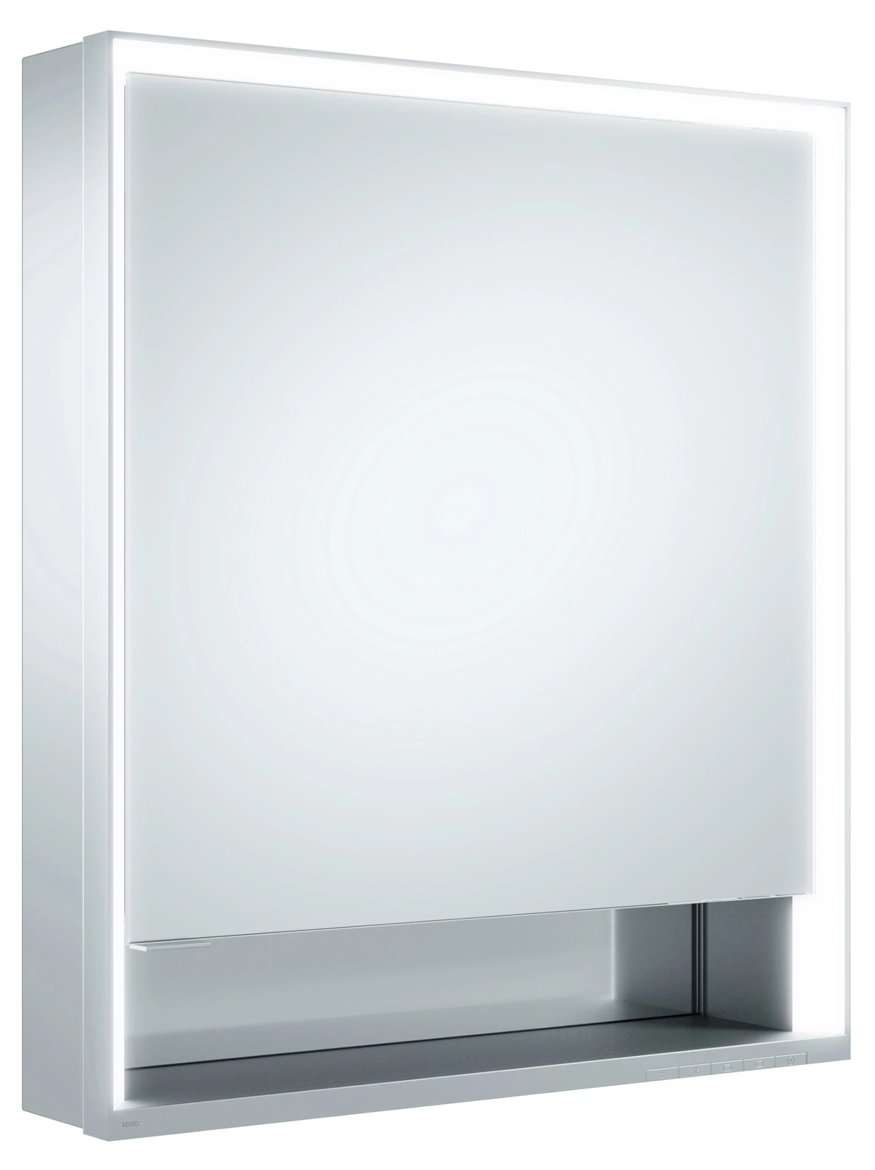 KEUCO Wandvorbau Spiegelschrank mit offenem Ablagefach „Royal Lumos“ 650 × 735 × 130 mm in Silber (eloxiert), Anschlag rechts, rechts