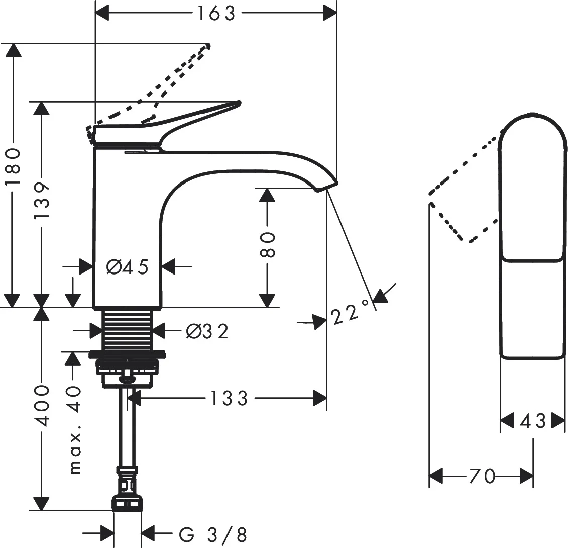 Hansgrohe Vivenis Standventil 80, Chrom, Auslaufhöhe 80 mm, Ausladung 133 mm, Keramikmischsystem, Hebelgriff