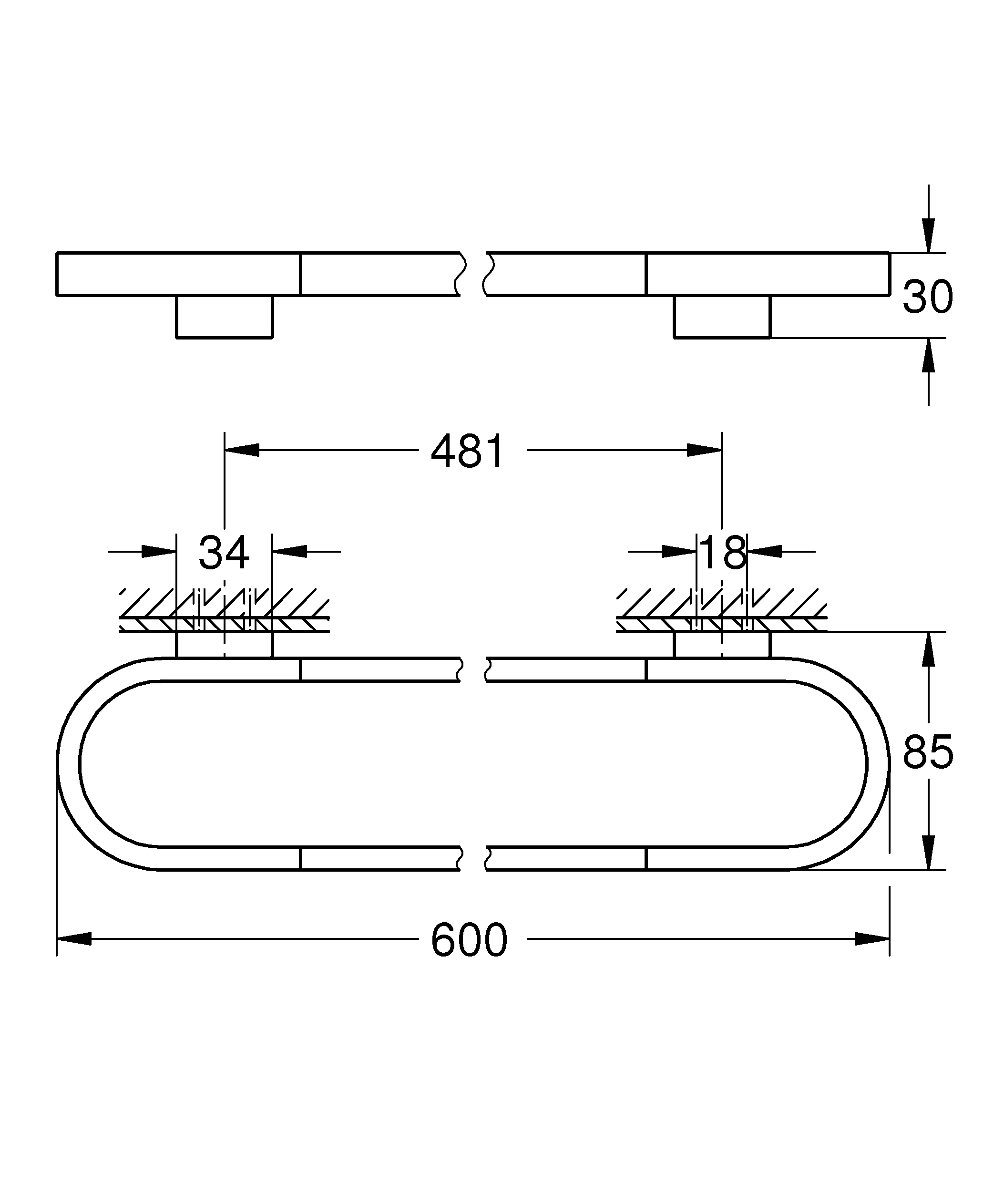 Badetuchhalter Selection 41056, 600mm, auch Halter für Glasablage 41057, chrom