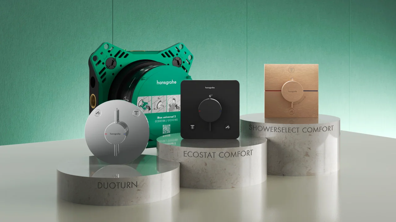 Hansgrohe iBox universal 2 Grundkörper - wärme- und schallisolierend, rotationssymmetrische Montage, einstellbarer Montagering in 5 mm Schritten, für alle neuen Brausen-, Wannen- und Thermostat-Fertigsets Unterputz (ShowerSelect Comfort, DuoTurn)