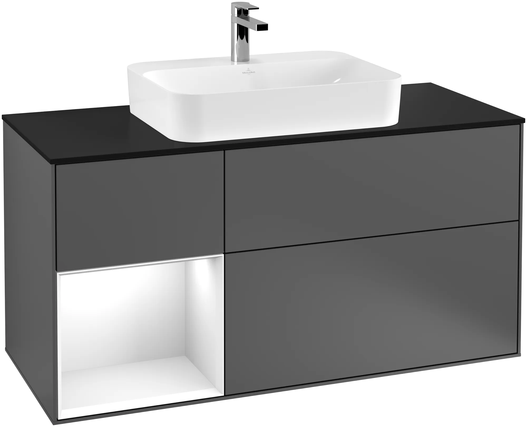Villeroy & Boch Finion Waschbeckenunterschrank G41 1200x603x501mm anthrazit matt lackiert / glänzend weiß lackiert / glass black matt