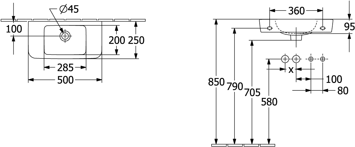 Villeroy & Boch Handwaschbecken „O.novo“ Compact 500 × 250 × 145 mm, für Becken mittig, ohne Hahnlochbohrung in Weiß Alpin Villeroy & Boch Handwaschbecken „O.novo“ Compact 500 × 250 × 145 mm, für Becken mittig, ohne Hahnlochbohrung in Weiß Alpin