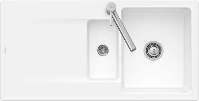 Villeroy & Boch flächenbündiges Küchenspülbecken „Siluet“ 60 R flat 980 × 490 × 220 mm in Ivory