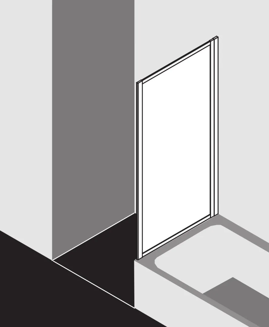 Kermi verkürzte Seitenwand für Ecke „NOVA 2000“ Glas Kerolan Fontana, Profile Silber Mattglanz, BV: 680 - 710 mm WE: 680 - 710 mm H: 1500 mm