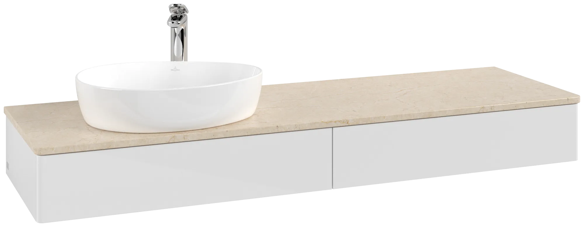 Villeroy & Boch Antao Waschbeckenunterschrank L15_5, 1600x190x500mm, Glossy White Lacquer / Botticino